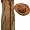 Foaincore Foaincore Fringe Vests Cowgirl Outfits For Women 70S Hippie Clothes Vest Jacket Faux Suede Tassels Western Cowgirl Hat | Coats, Jackets & Vests