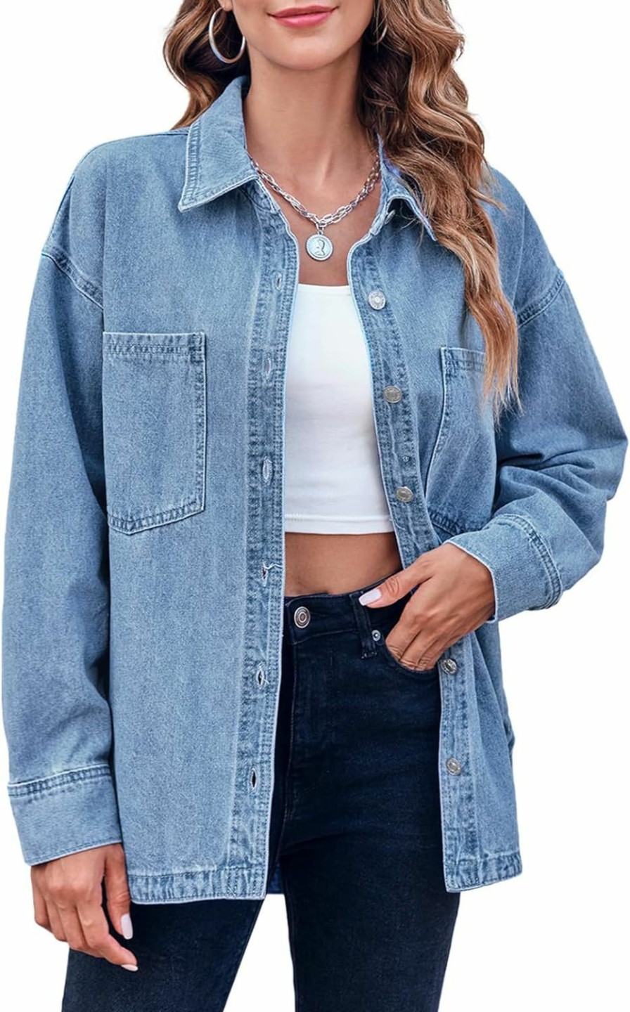 Danedvi Danedvi Womens Oversized Denim Shirt Long Sleeve Button Down Boyfriend Jean Jacket With Pockets | Coats, Jackets & Vests