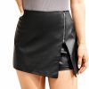 MakeMeChic Makemechic Women'S Plus Size Faux Leather Shorts Zipper Front Split Pu Leather Skorts | Coats, Jackets & Vests