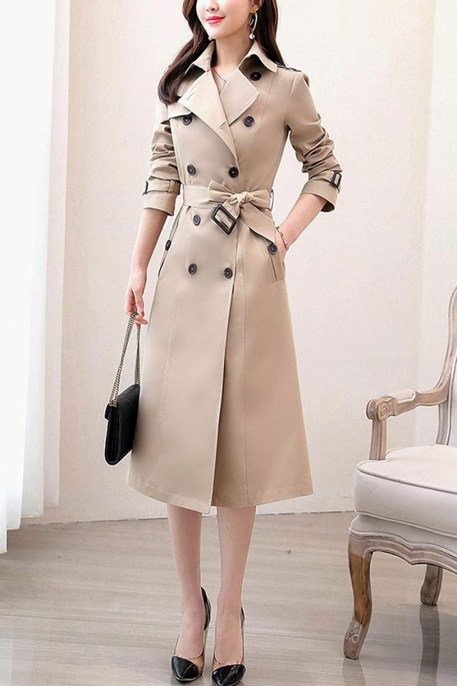 ebossy Ebossy Women'S Classic Double Breasted Midi-Length Trench Coat With Belt | Coats, Jackets & Vests