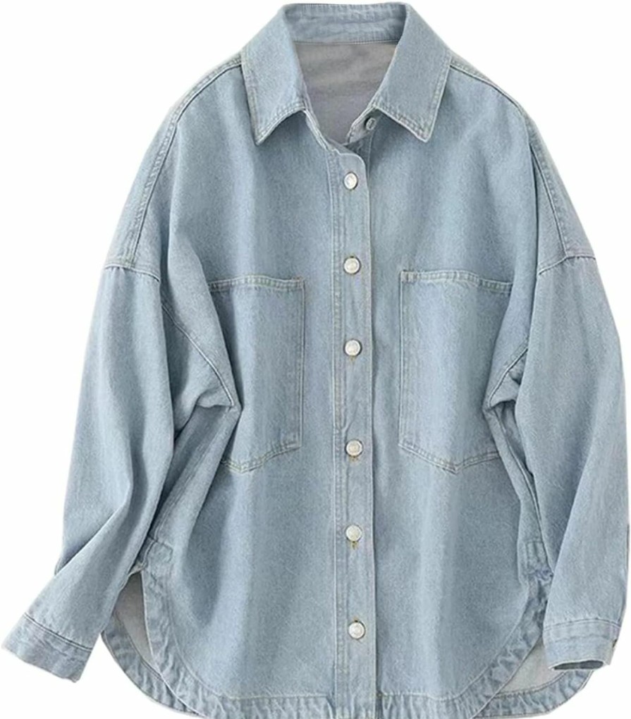 CYLADY Womens Denim Shirt Long Sleeve Oversized Boyfriend Jean Jacket Shacket Trendy Button Down Shirt | Coats, Jackets & Vests