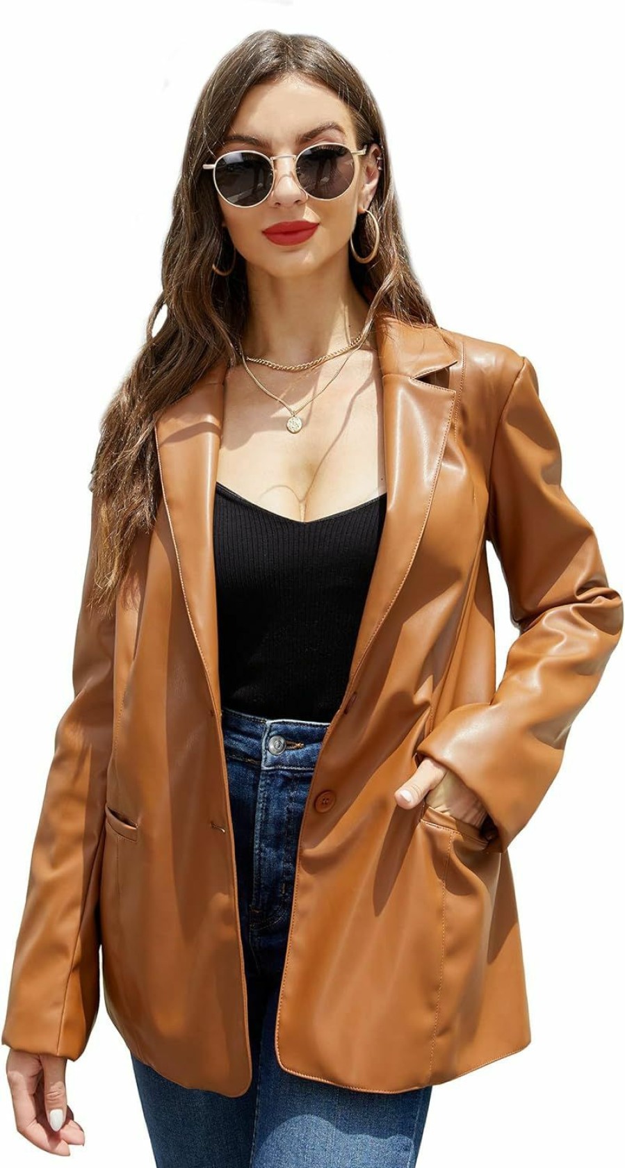 Bellivera Bellivera Women'S Faux Leather Blazer Jacket Oversized Long Sleeve Coat Motorcycle Vegan Pleather Outerwear | Coats, Jackets & Vests