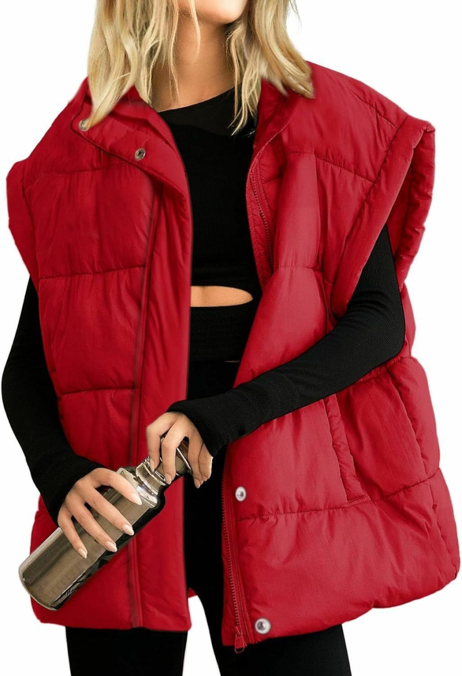 Ainangua Ainangua Women'S Puffer Vest Stand Collar Zipper Sleeveless Jackets Winter Lightweight Vests Warm Padded Jacket Coat | Coats, Jackets & Vests