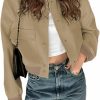 Athlisan Athlisan Womens Cropped Bomber Jacket Casual Button Down Varsity Baseball Jacket With Pockets | Coats, Jackets & Vests