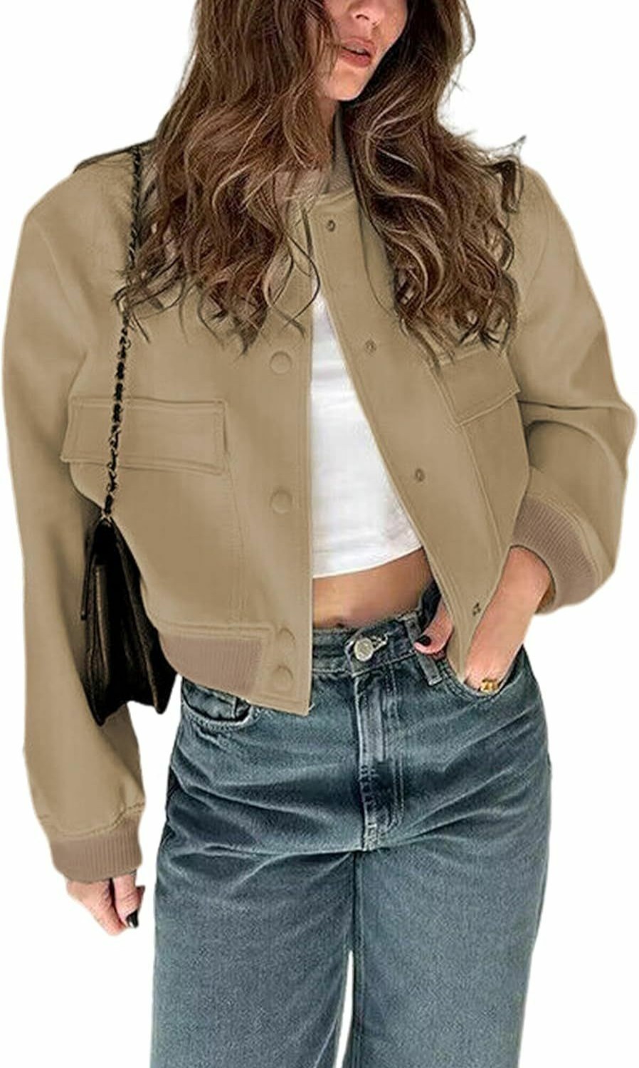 Athlisan Athlisan Womens Cropped Bomber Jacket Casual Button Down Varsity Baseball Jacket With Pockets | Coats, Jackets & Vests