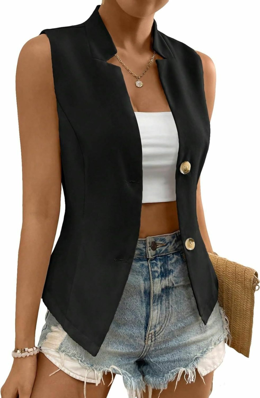 SOLY HUX Soly Hux Women'S Waistcoat Vest V Neck Sleeveless Button Front Summer Casual Blazer Jackets | Coats, Jackets & Vests