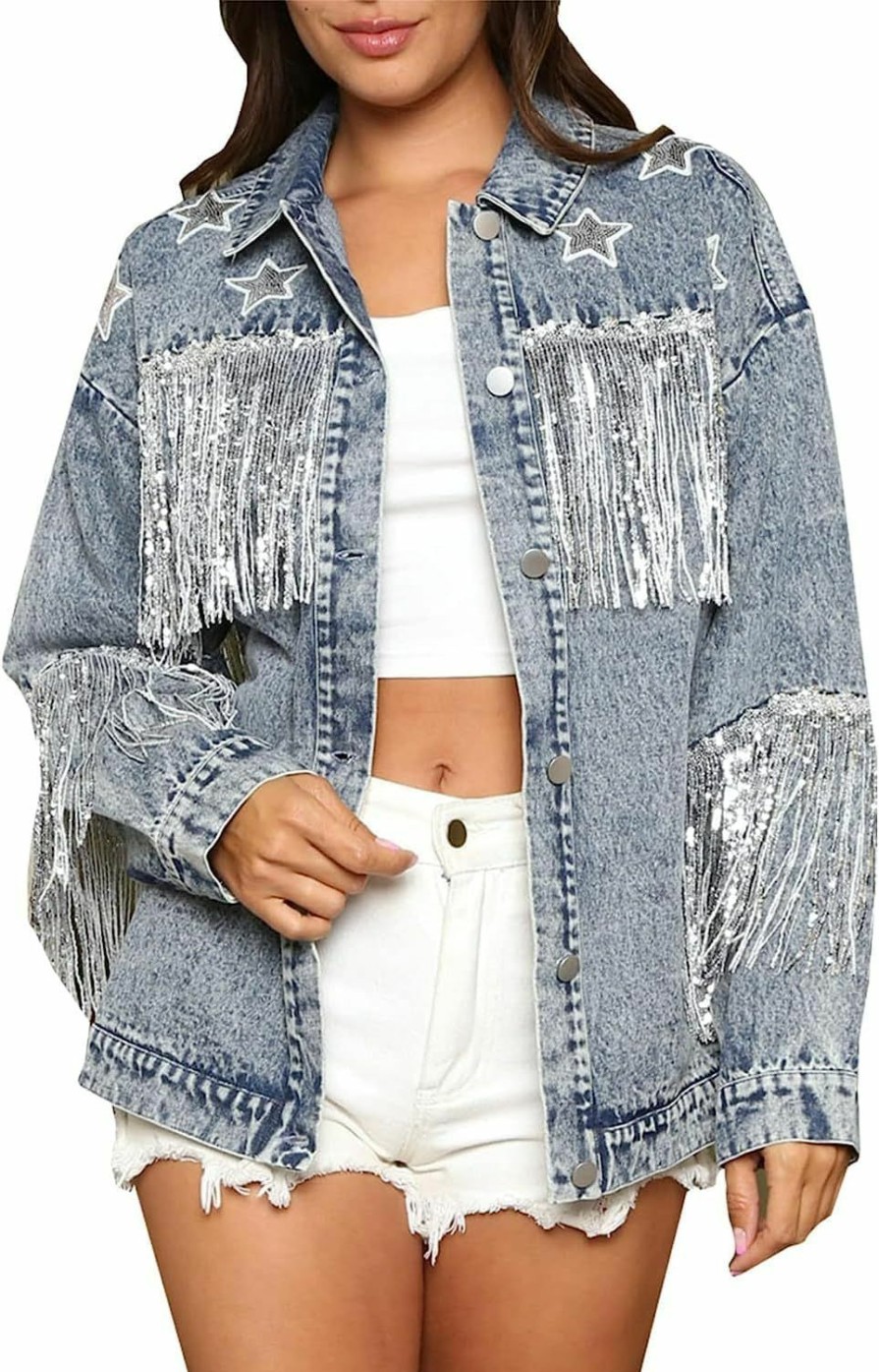 Kedera Kedera Denim Jacket For Women Fringe Trucker Jean Jacket Distressed Western Cowgirl Shacket Jackets Coachella Festival | Coats, Jackets & Vests