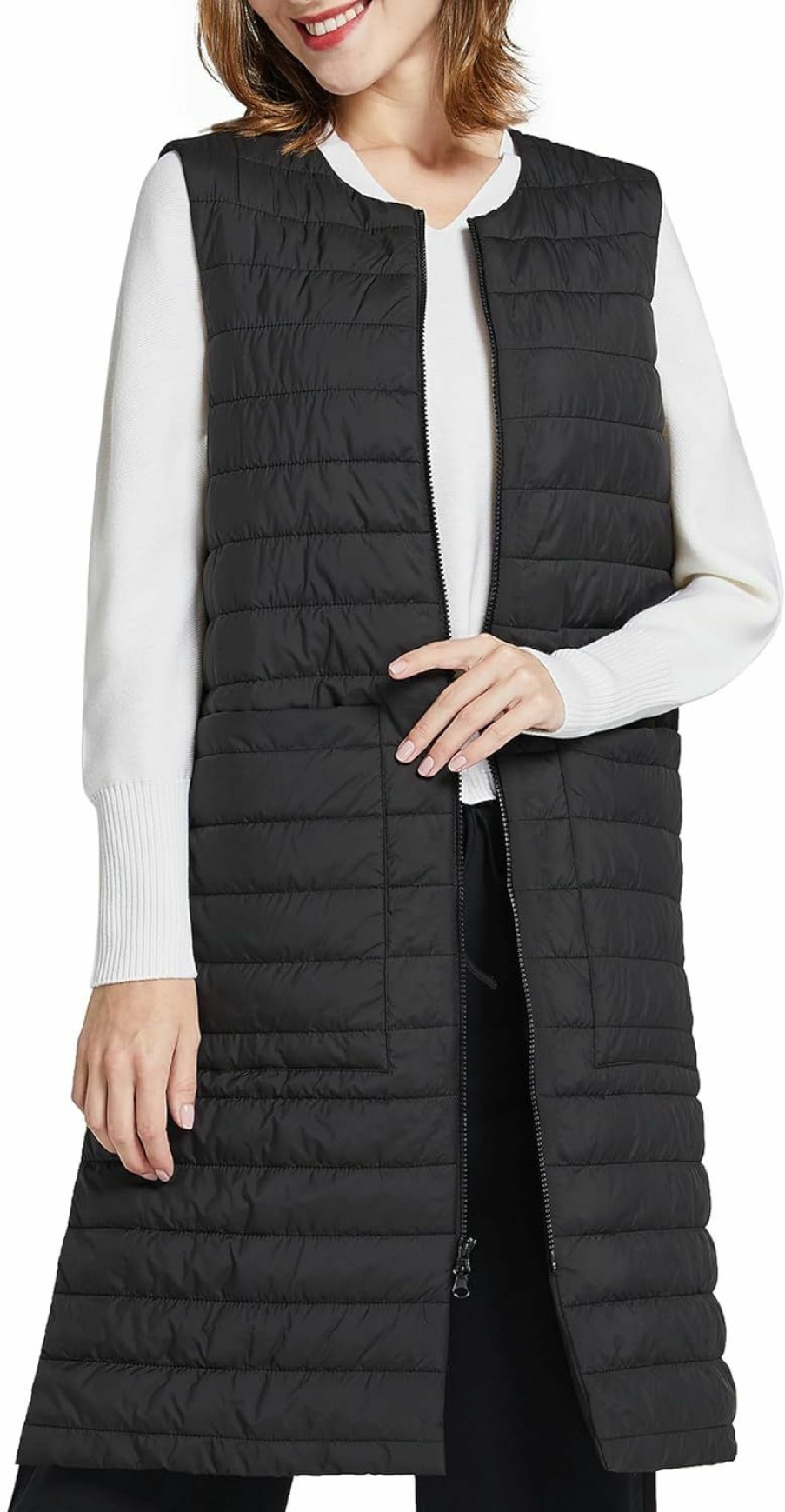 PACIBE Women Long Puffer Vest Down Quilted Lightweight Sleeveless Jacket With Pockets | Coats, Jackets & Vests