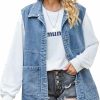 FindThy Findthy Women'S Vintage Denim Jean Vest Oversized Button Down Jean Waistcoat Gilet | Coats, Jackets & Vests