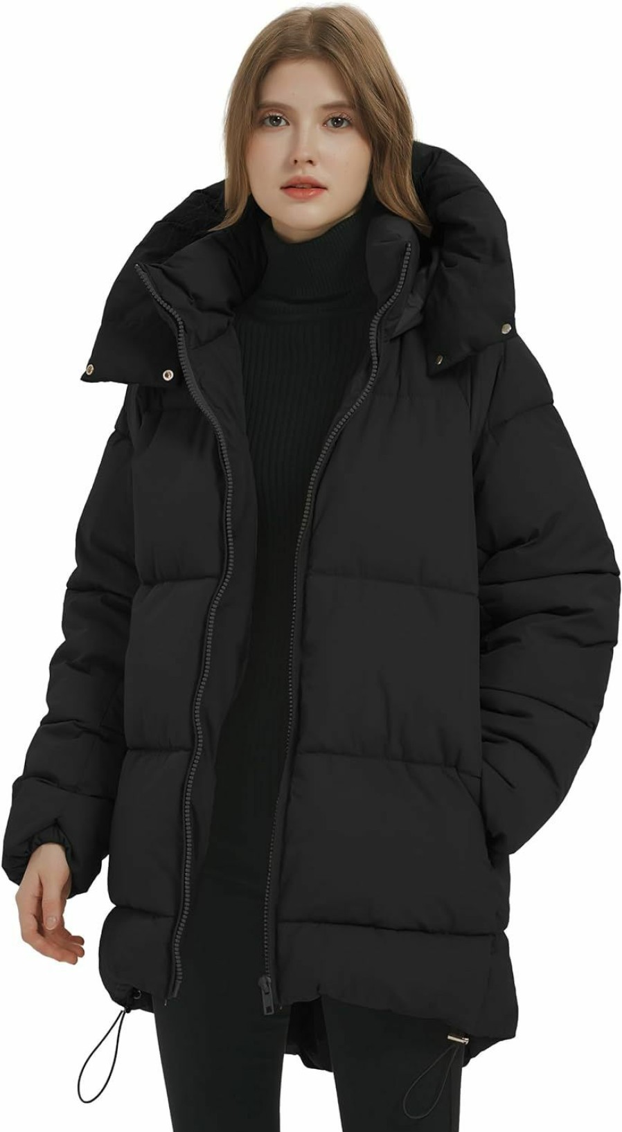 PEHMEA Pehmea Women Mid-Length Puffer Hooded Jacket Winter Padded Warm Coat Thicken Outerwear Coats | Coats, Jackets & Vests