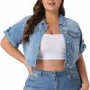 Agnes Orinda Agnes Orinda Short Sleeve Denim Jackets For Women Plus Size Button Washed Cropped Jean Jacket | Coats, Jackets & Vests