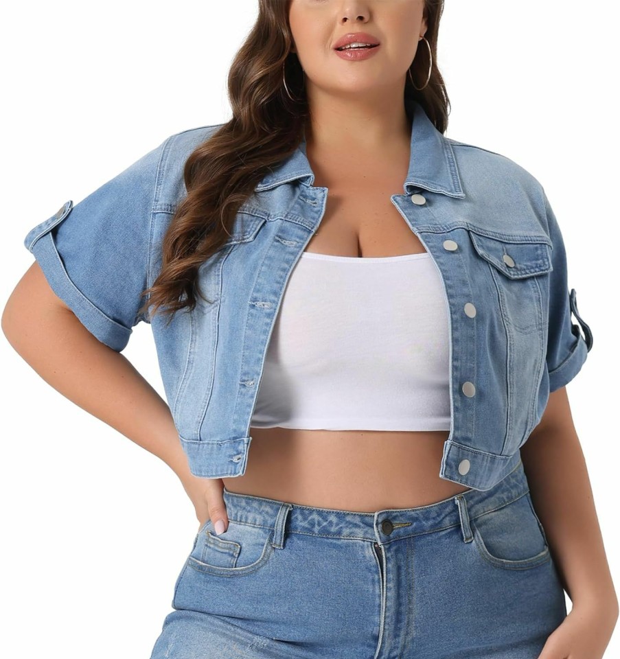 Agnes Orinda Agnes Orinda Short Sleeve Denim Jackets For Women Plus Size Button Washed Cropped Jean Jacket | Coats, Jackets & Vests