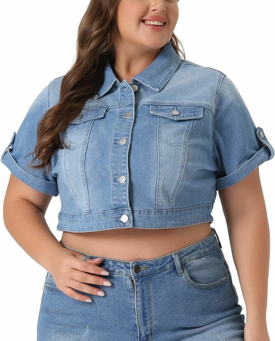 Agnes Orinda Agnes Orinda Short Sleeve Denim Jackets For Women Plus Size Button Washed Cropped Jean Jacket | Coats, Jackets & Vests