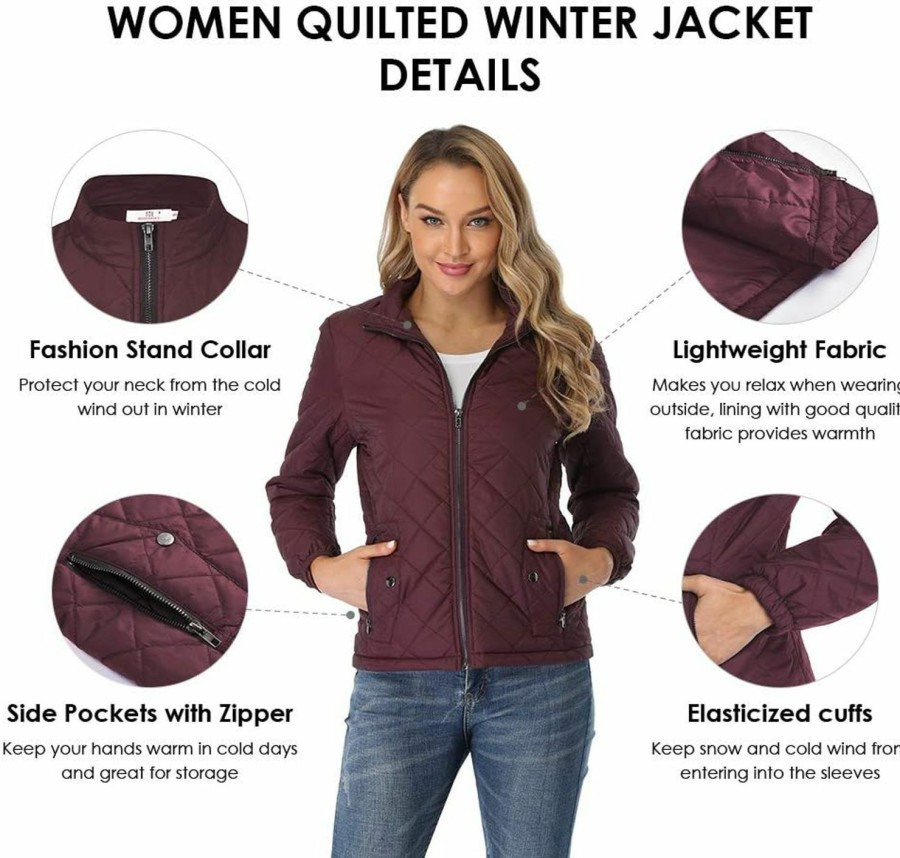 PEIQI Peiqi Women'S Quilted Jacket Coat Outwear Puffer Zip-Up Stand Collar Padded Jacket With Pockets | Coats, Jackets & Vests