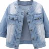 Cyparel Women Short Denim Jacket Long Sleeve Round Neck Button Down Cropped Jean Jackets | Coats, Jackets & Vests