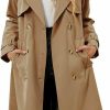 Fangetey Fangetey Women'S Double Breasted Classic Long Trench Coat Lapel Slim Casual Waterproof Overcoat With Belt | Coats, Jackets & Vests