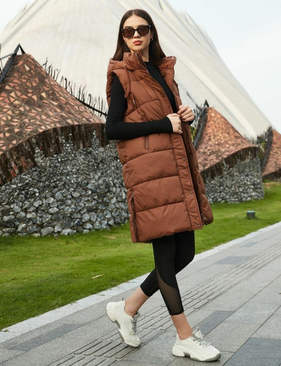 PUWEI Puwei Long Puffer Vest Women Quilted Hooded Vest Padded Sleeveless Coat Jackets With Pockets | Coats, Jackets & Vests