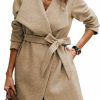 AOVDE Aovde Womens Coat Winter Jacket - 2024 Casual Lapel Mid-Long Open Front Pea Coat Wool Blend Overcoat With Belt | Coats, Jackets & Vests