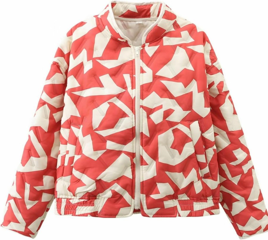 Wyeysyt Women'S Cropped Puffer Quilted Jacket Cardigan Floral Printed Lightweight Long Sleeve Open Front Short Padded Coats | Coats, Jackets & Vests