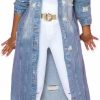 ebossy Ebossy Women'S Ripped Out Distressed Washed Long Blue Denim Jacket Trench Coat | Coats, Jackets & Vests