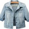 AMEBELLE Amebelle Women'S 3/4 Sleeve Strech Distress Slim Crop Denim Jean Trucker Jacket | Coats, Jackets & Vests