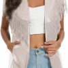 PESION Pesion Women Sparkly Fringe Trim Tops Faux Leather Outerwear Jackets Tassel Vest Cardigan Coat | Coats, Jackets & Vests