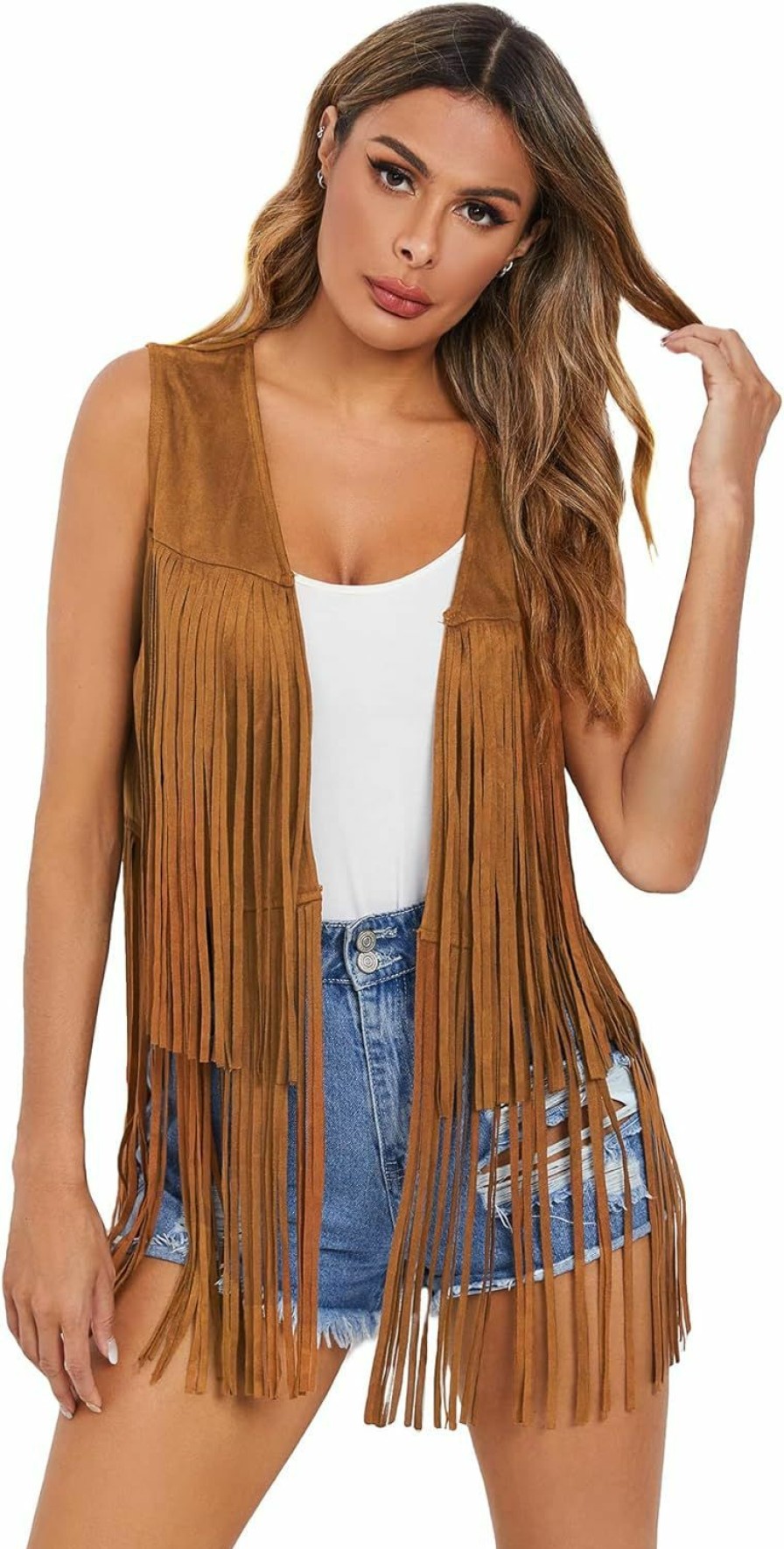 Verdusa Verdusa Women'S Tassel Sleeveless Vest 70S Hippie Faux Suede Fringe Jacket Cardigan | Coats, Jackets & Vests