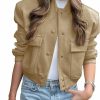 Lumister Lumister Women'S Fashion Cropped Button Down Lightweight Cropped Bomber Jacket Varsity Shacket With Side Pockets | Coats, Jackets & Vests