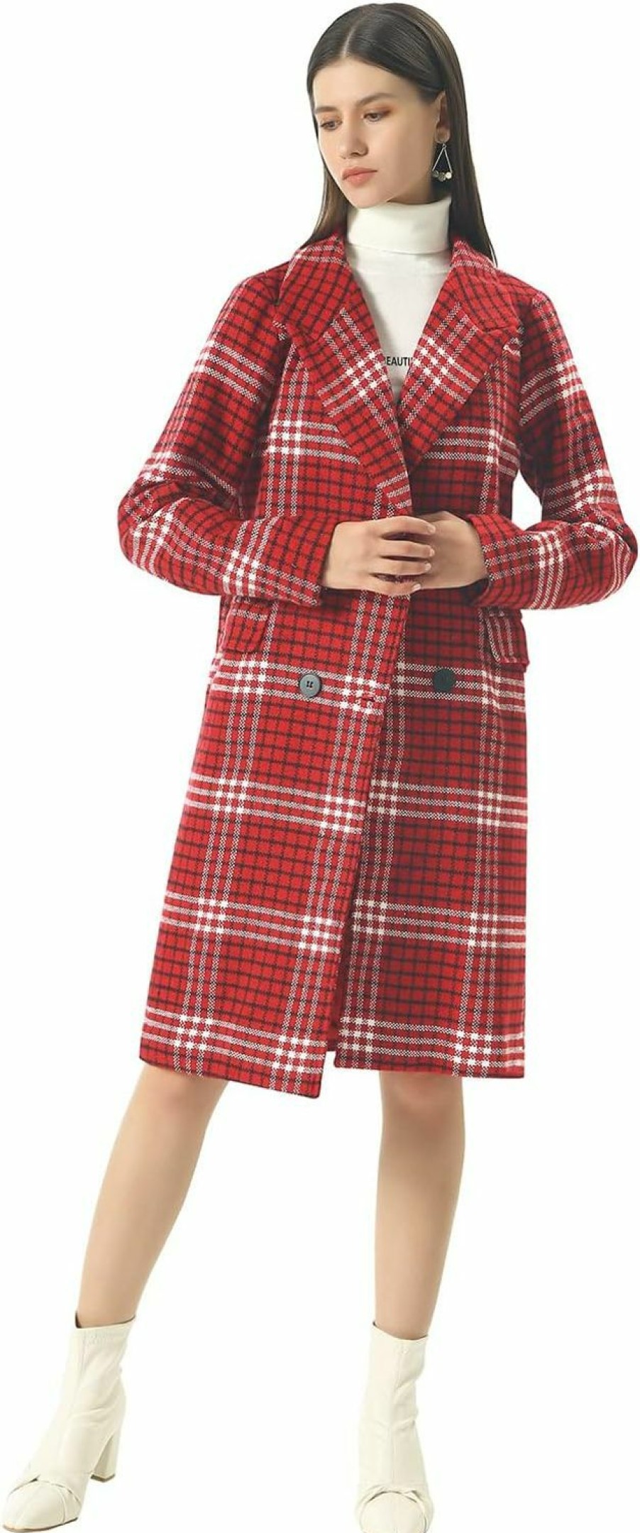 CHARTOU Chartou Women'S Winter Oversize Lapel Collar Woolen Plaid Double Breasted Long Peacoat Jacket | Coats, Jackets & Vests