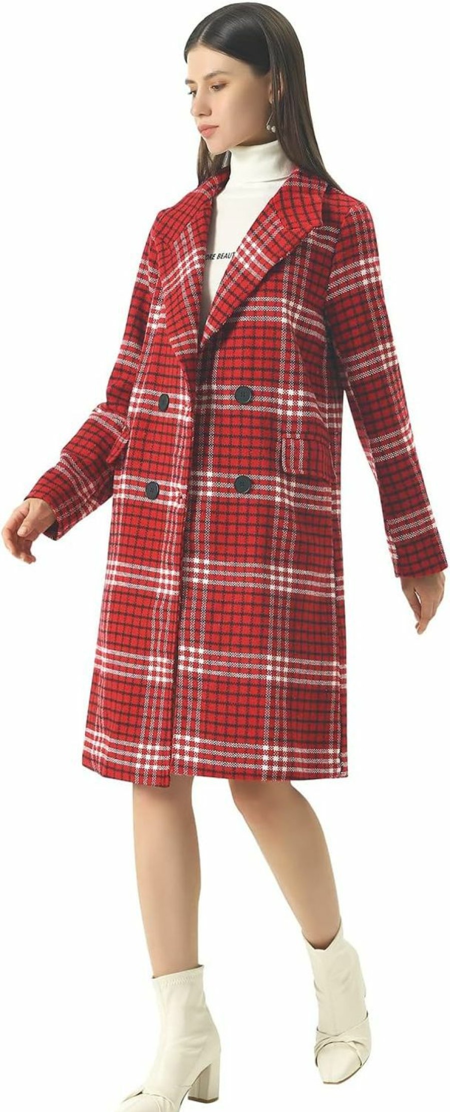 CHARTOU Chartou Women'S Winter Oversize Lapel Collar Woolen Plaid Double Breasted Long Peacoat Jacket | Coats, Jackets & Vests