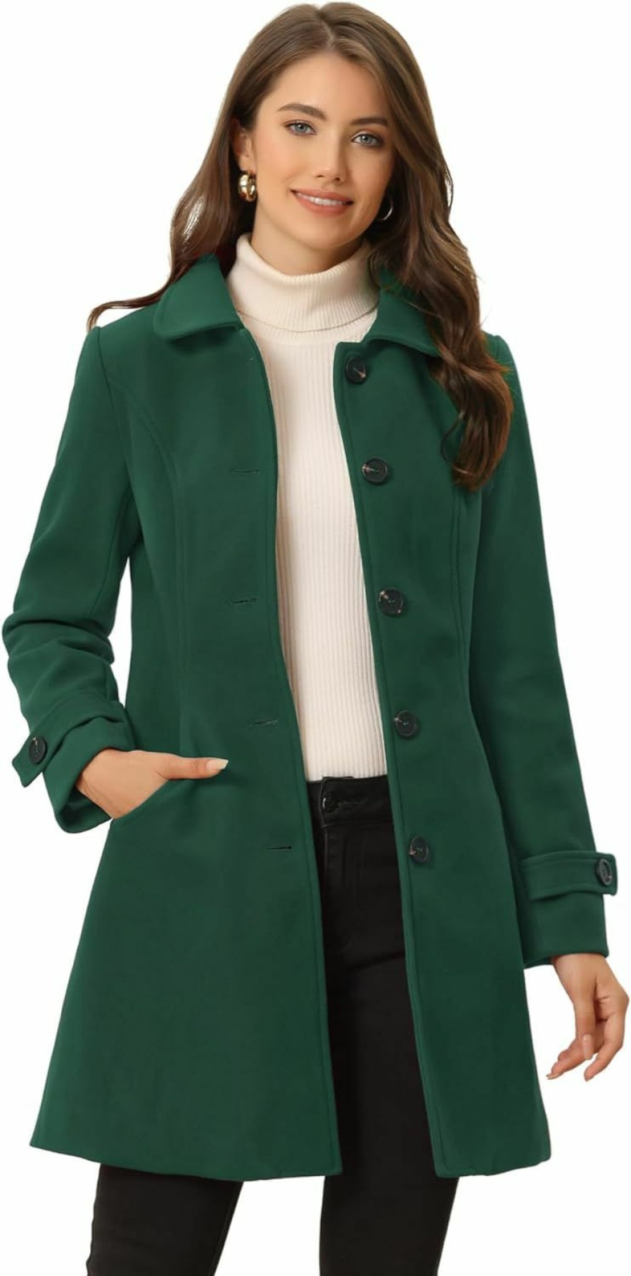 Allegra K Allegra K Women'S Winter Outerwear Overcoat Peter Pan Collar Mid-Thigh A-Line Single Breasted Pea Coat | Coats, Jackets & Vests