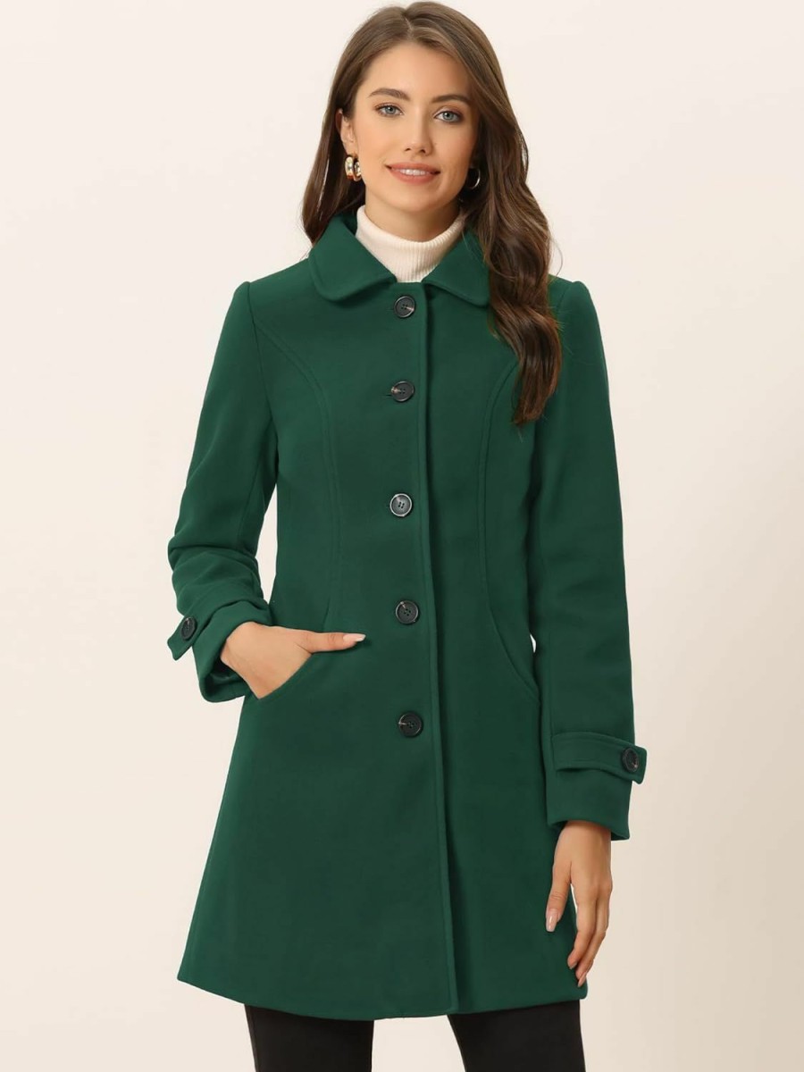 Allegra K Allegra K Women'S Winter Outerwear Overcoat Peter Pan Collar Mid-Thigh A-Line Single Breasted Pea Coat | Coats, Jackets & Vests