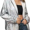 MYMORE Women'S Sparkly Silver Hooded Jacket Glitter Metallic Top Zip Up Hoodie Shirt Disco Rave Concert Outfit With Pockets | Coats, Jackets & Vests