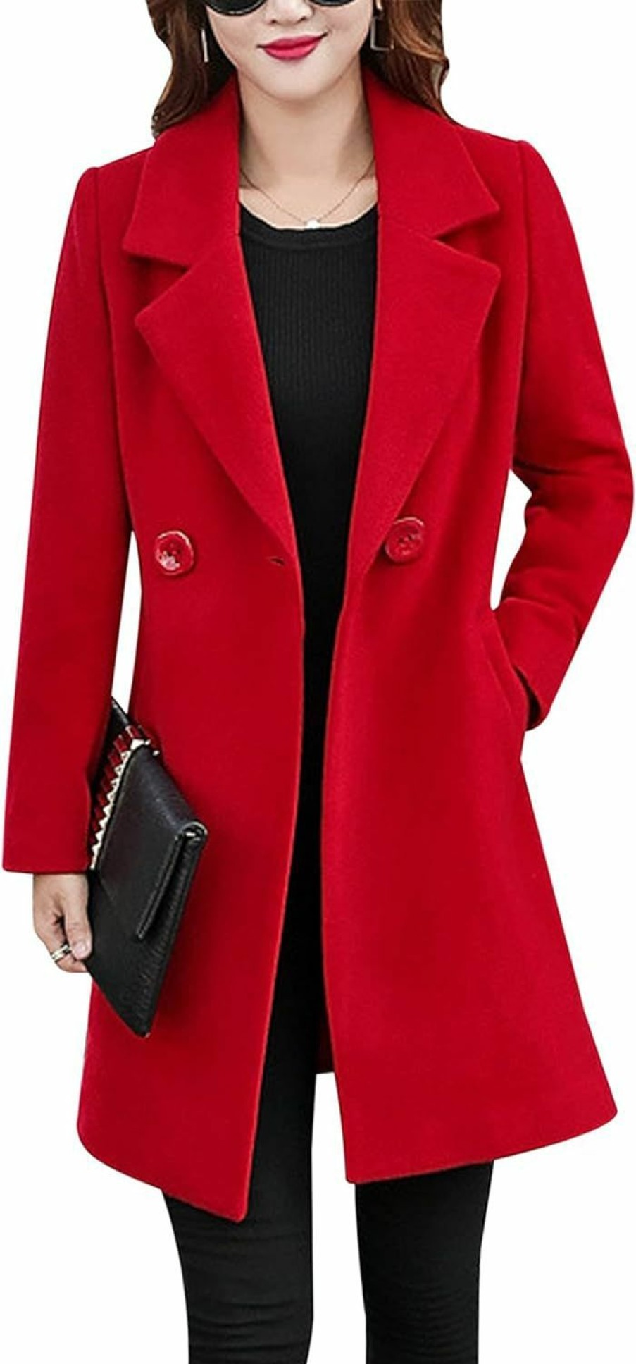 Tanming Tanming Womens Elegant Notched Collar Button Wool Blend Solid Long Pea Coat Overcoat | Coats, Jackets & Vests