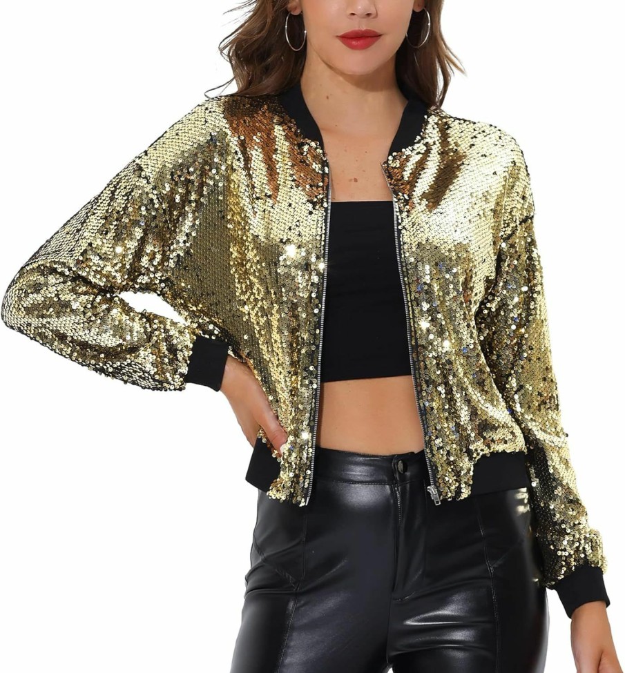 Allegra K Allegra K Women'S Sequin Jacket Valentine'S Day Long Sleeve Zipper Fahion 2023 Shiny Glitter Sparkly Bomber Jackets | Coats, Jackets & Vests