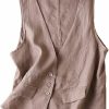 UATKIMI Womens Cotton Linen Vest Casual Loose V Neck Sleeveless Vests Jacket | Coats, Jackets & Vests