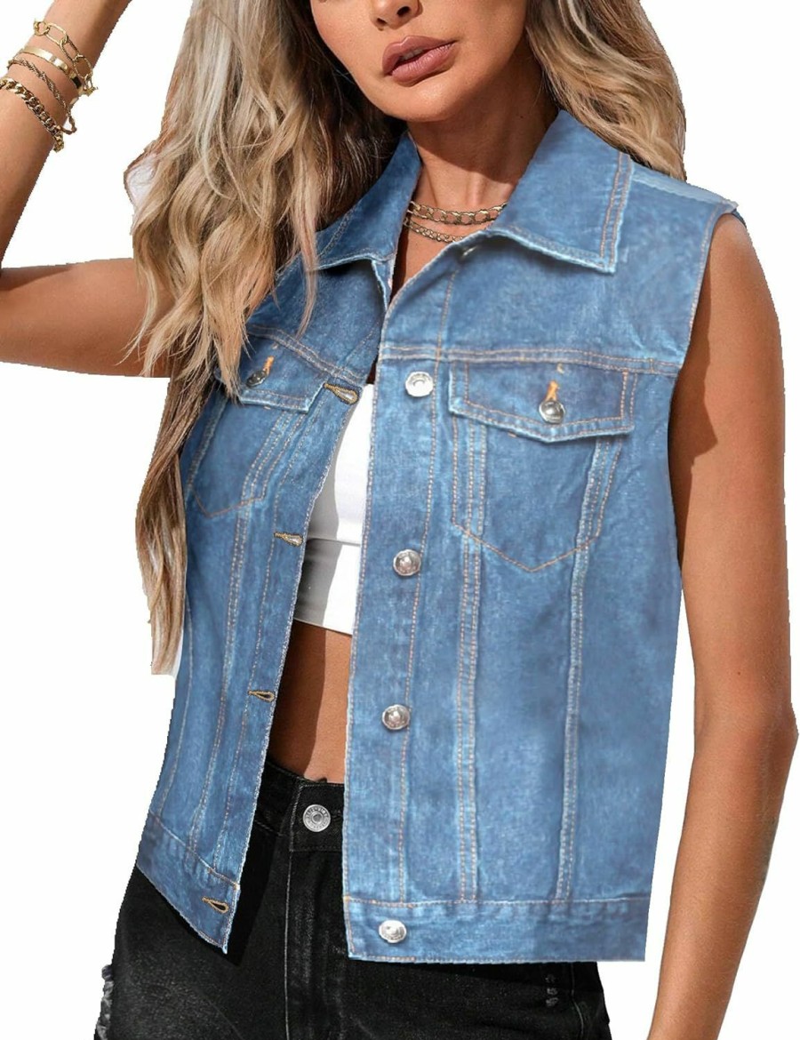 Zeagoo Zeagoo Women'S Denim Vest Jean Vest Casual Sleeveless Jacket With Flap Pockets | Coats, Jackets & Vests