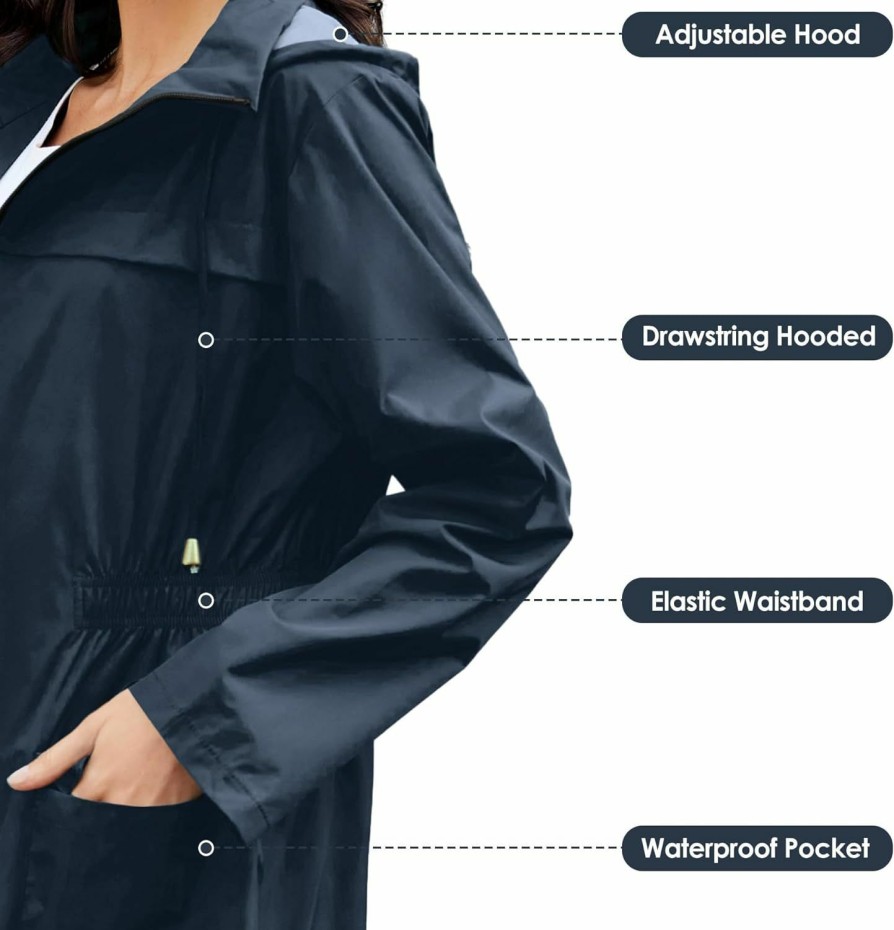 Zando Zando Packable Rain Jacket Women Waterproof Long Rain Coat Lightweight With Hood Windbreaker Jackets Outdoor Trench Coat | Coats, Jackets & Vests