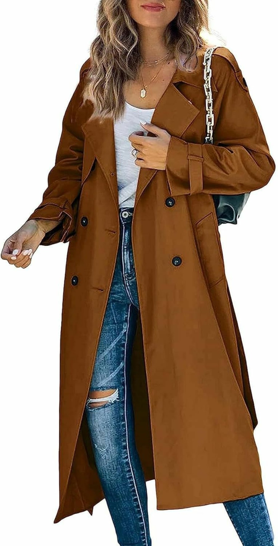 Zontroldy Zontroldy Women'S Double Breasted Long Trench Coat Lapel Solid Color Windbreaker Jacket With Belt | Coats, Jackets & Vests