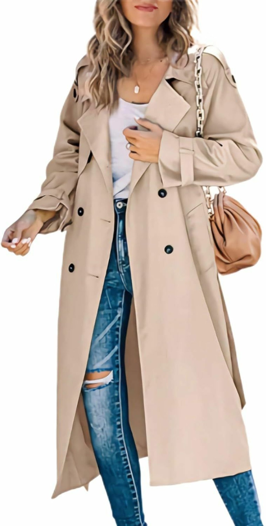 Zontroldy Zontroldy Women'S Double Breasted Long Trench Coat Lapel Solid Color Windbreaker Jacket With Belt | Coats, Jackets & Vests