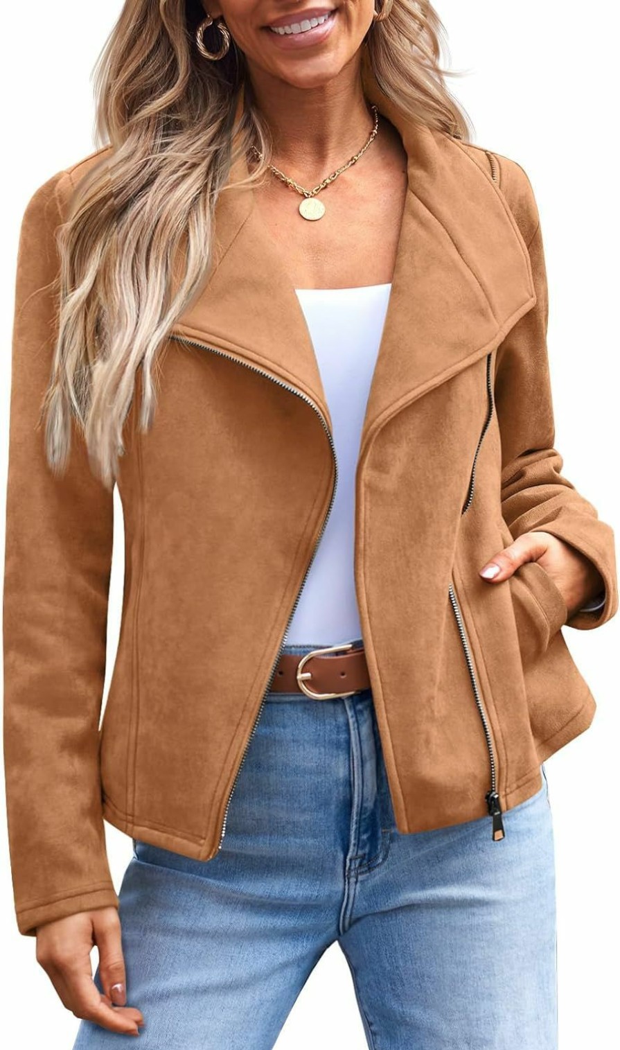 AUTOMET Automet Womens Faux Leather Jackets Suede Fall Fashion 2024 Outfits Winter Clothes Open Front Cropped Coat Outwear | Coats, Jackets & Vests