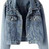 Ankecity Oversize Pearl Embroidered Women'S Ripped Distressed Casual Long Sleeve Denim Jacket Coat | Coats, Jackets & Vests