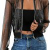 Milumia Milumia Women'S Summer Mesh Sheer Bomber Jacket Cropped Baseball Collar Long Sleeve Outwear | Coats, Jackets & Vests