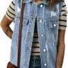 Dokotoo Dokotoo Womens Vests Outerwear Fashion Casual Distressed Mid Long Loose Oversized Sleeveless Denim Jackets | Coats, Jackets & Vests