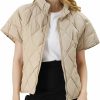 Ogfao Women'S Puffer Vest Short Sleeves Lightweight Outerwear Vests Quilted Jacket Coat With Pockets | Coats, Jackets & Vests