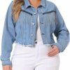 Agnes Orinda Agnes Orinda Plus Size Denim Jacket For Women Frayed Hem Tassel Button 2024 Jeans Cropped Denim Jackets | Coats, Jackets & Vests