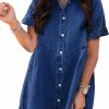 Sidefeel Sidefeel Womens Smocked 3 4 Sleeve Button Down Denim Jeans Dresses | Coats, Jackets & Vests