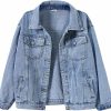 loveimgs Loveimgs Women'S Classic Collared Button Down Distressed Oversize Boyfriend Unlined Denim Trucker Shacket Jacket | Coats, Jackets & Vests