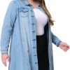 Agnes Orinda Agnes Orinda Women'S Plus Size Button Up Frayed Hem Shacket Long Sleeve Pockets Denim Jean Jacket 2024 | Coats, Jackets & Vests