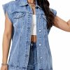 Floerns Floerns Women'S Casual Flap Pocket Cap Sleeve Button Front Denim Vest Jacket | Coats, Jackets & Vests